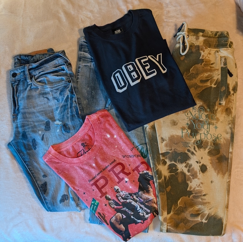 Big PRPS BUNDLE Obey T-Shirt Graphic Tees JEANS Sz 28 New